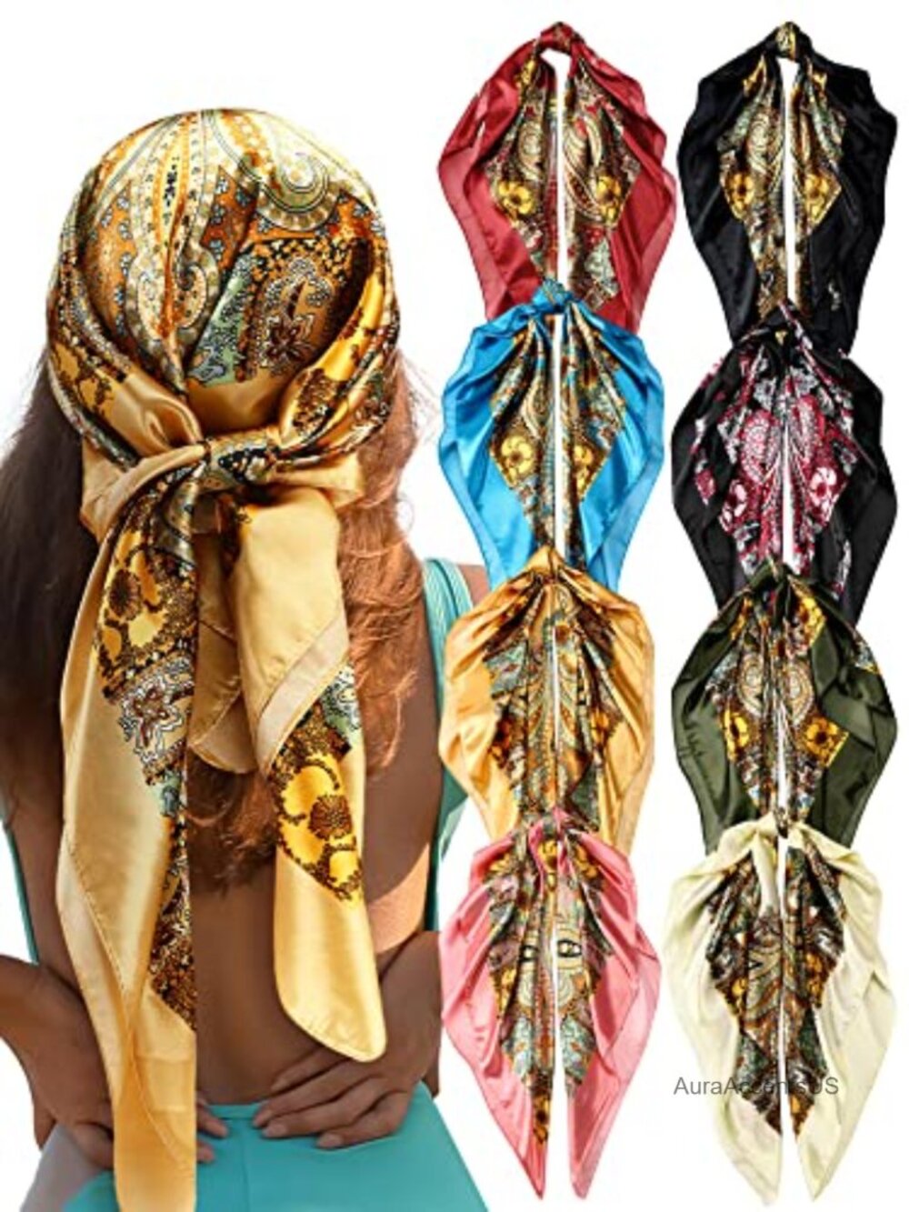 8 Pack Silk Like Satin Square Head Scarves for Women 35 inch Neck Scarf Bandana